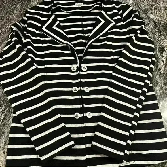 Charming Charlie Women's Black & White Striped Jacket W/Sailor Buttons - Picture 5 of 8